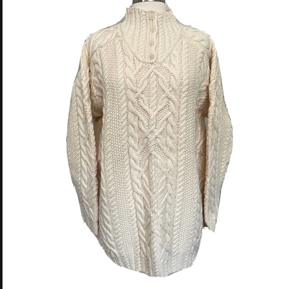 RALPH LAUREN Vintage Handknit Wool Oversized Aran Fisherman's Sweater Tunic S